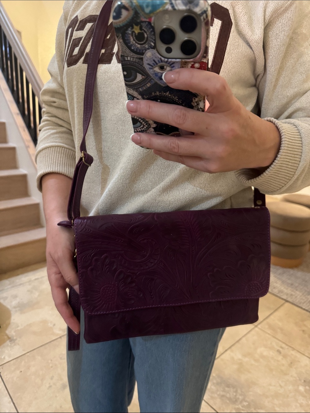 Elegant Embossed Purple Crossbody Bag - Women's Shoulder Purse